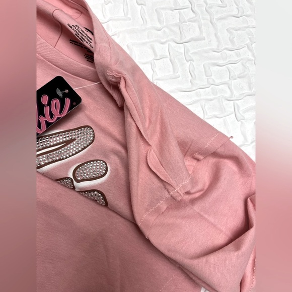 NWT 💖🌸 BARBIE rhinestones pink cropped top shirt - Picture 9 of 14